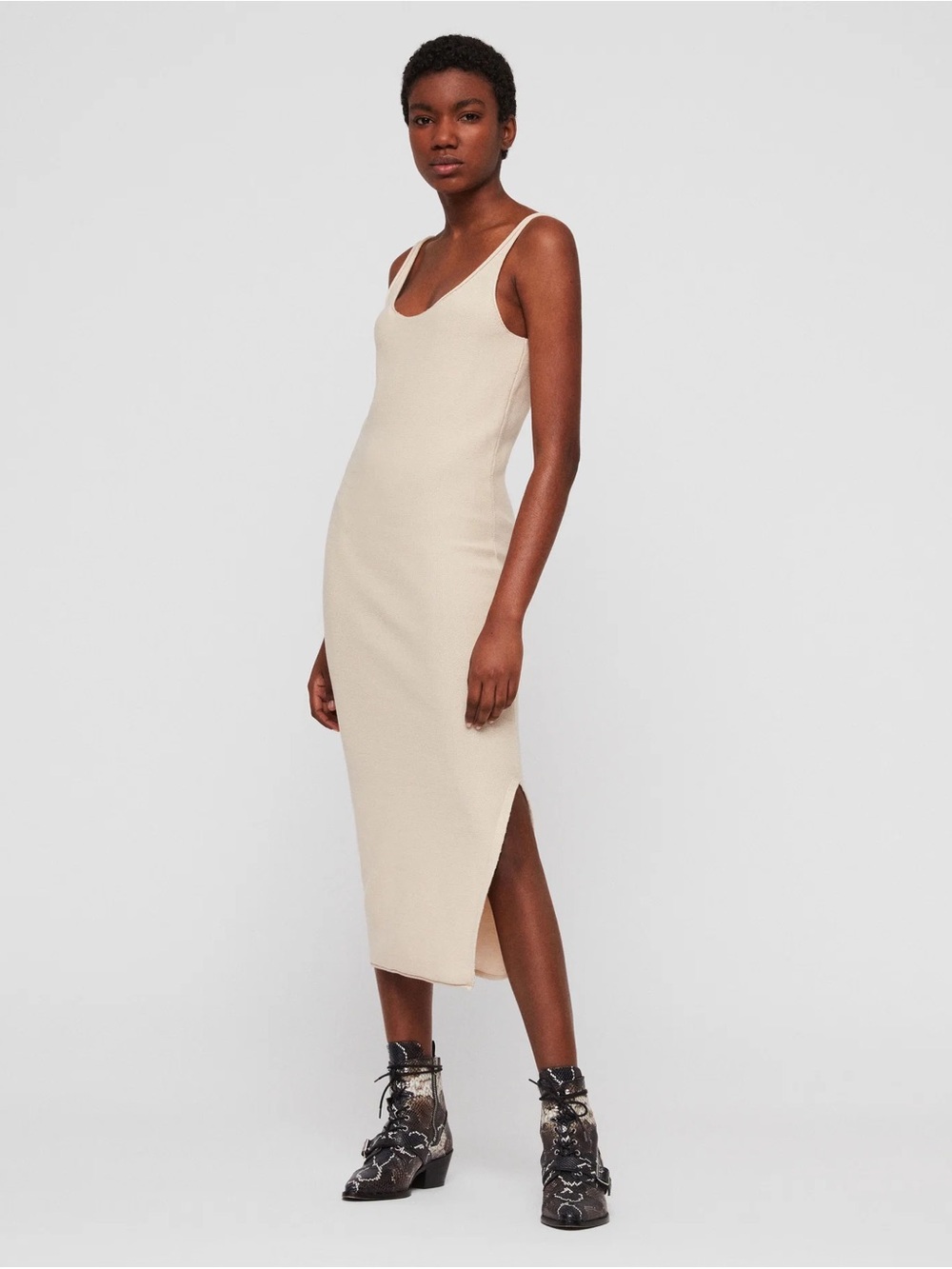 All saints Blyth Long Dress Scoop-Neck Midi Dress in Cream